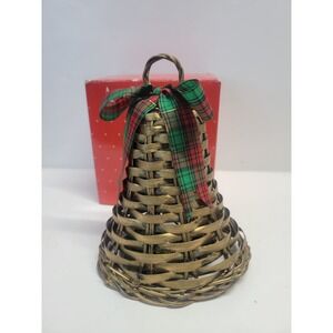 Vtg AVON Vintage Wicker Bell Christmas Ornament Tartan Bow‎ Pinecone Mistletoe